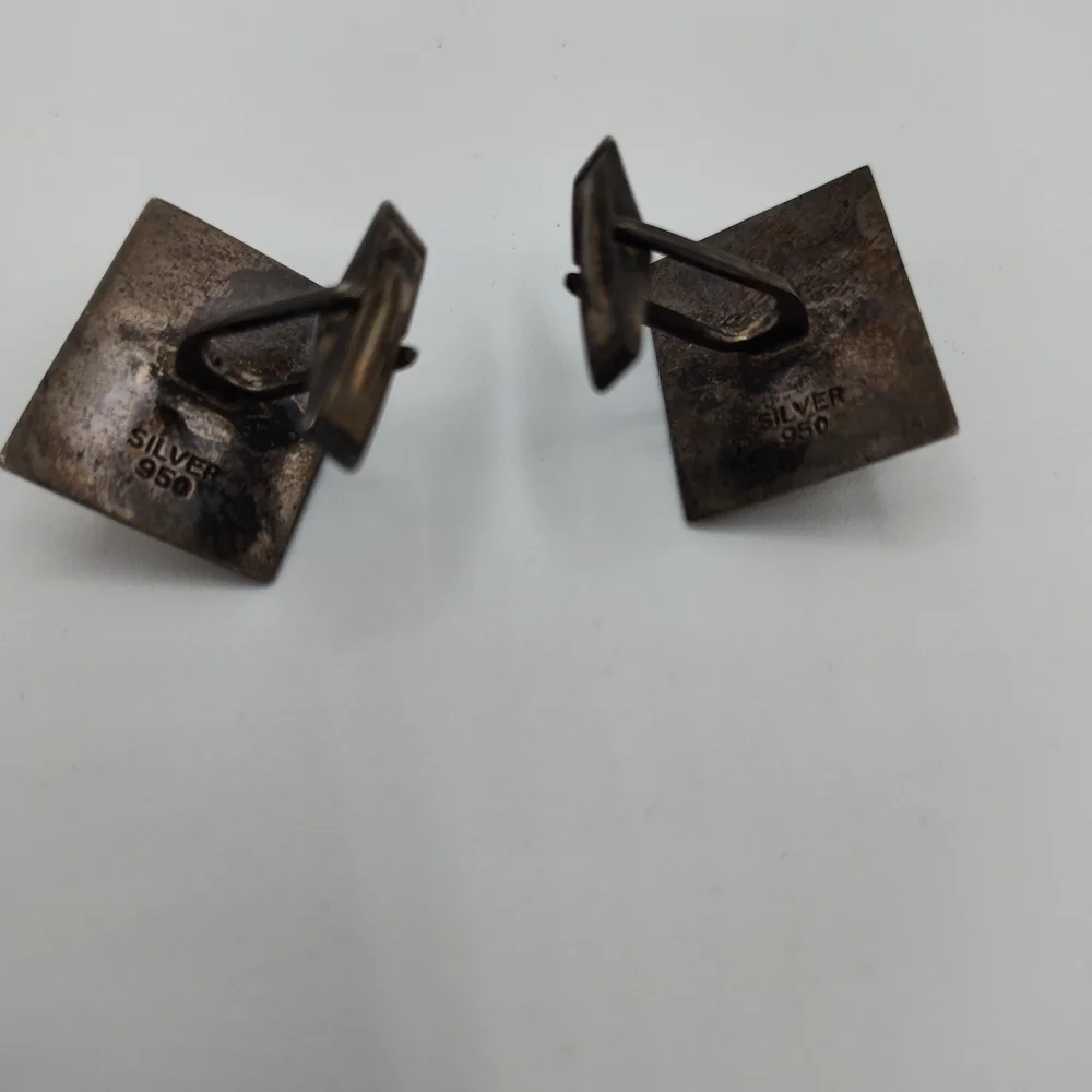 Vintage 1949 .950 Silver Jacob M Oldak Two-Way Cuff Links Intricate